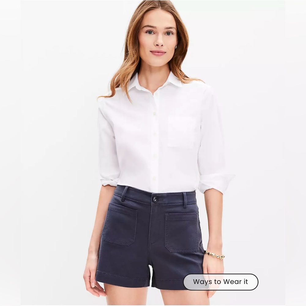 LOFT Outlet Palmer Shorts in Coastal Grey Twill. Size 12. NWT